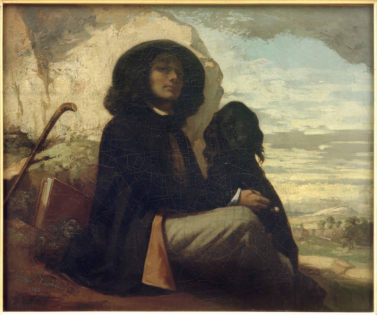 Courbet com cachorro preto de Gustave Courbet