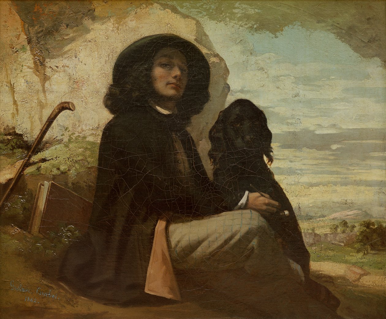 Courbet com seu cachorro preto de Gustave Courbet