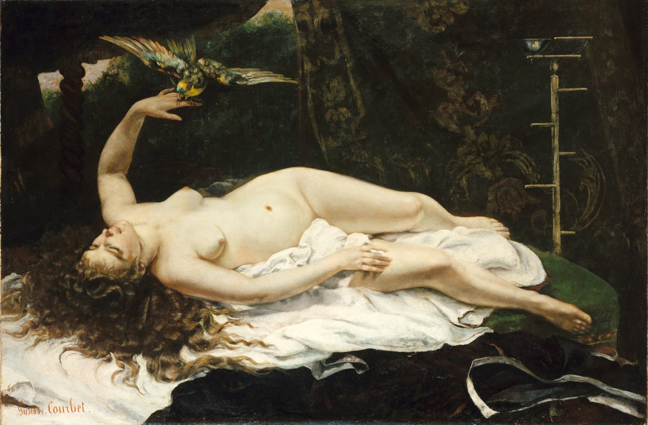 Francês:  La Femme au perroquet Mulher com um papagaio de Gustave Courbet