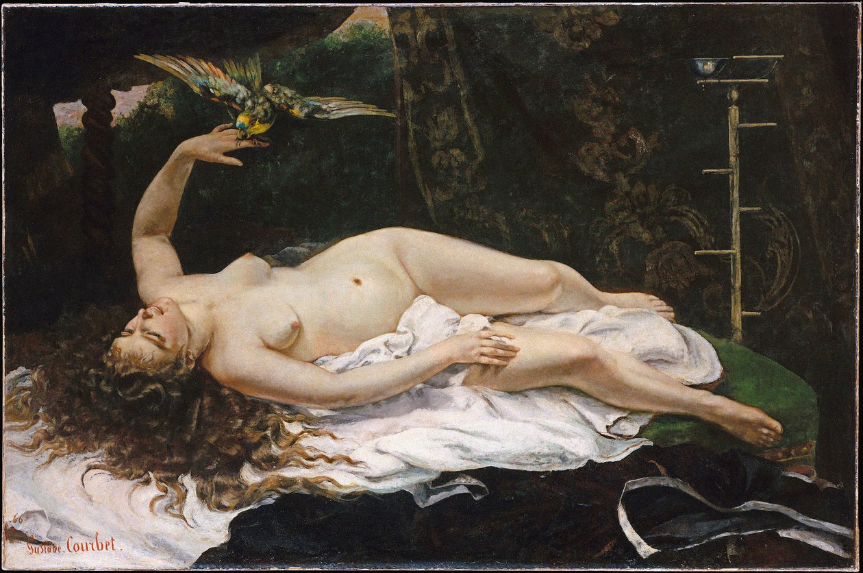 Francês:  La Femme au perroquet Mulher com um papagaio de Gustave Courbet