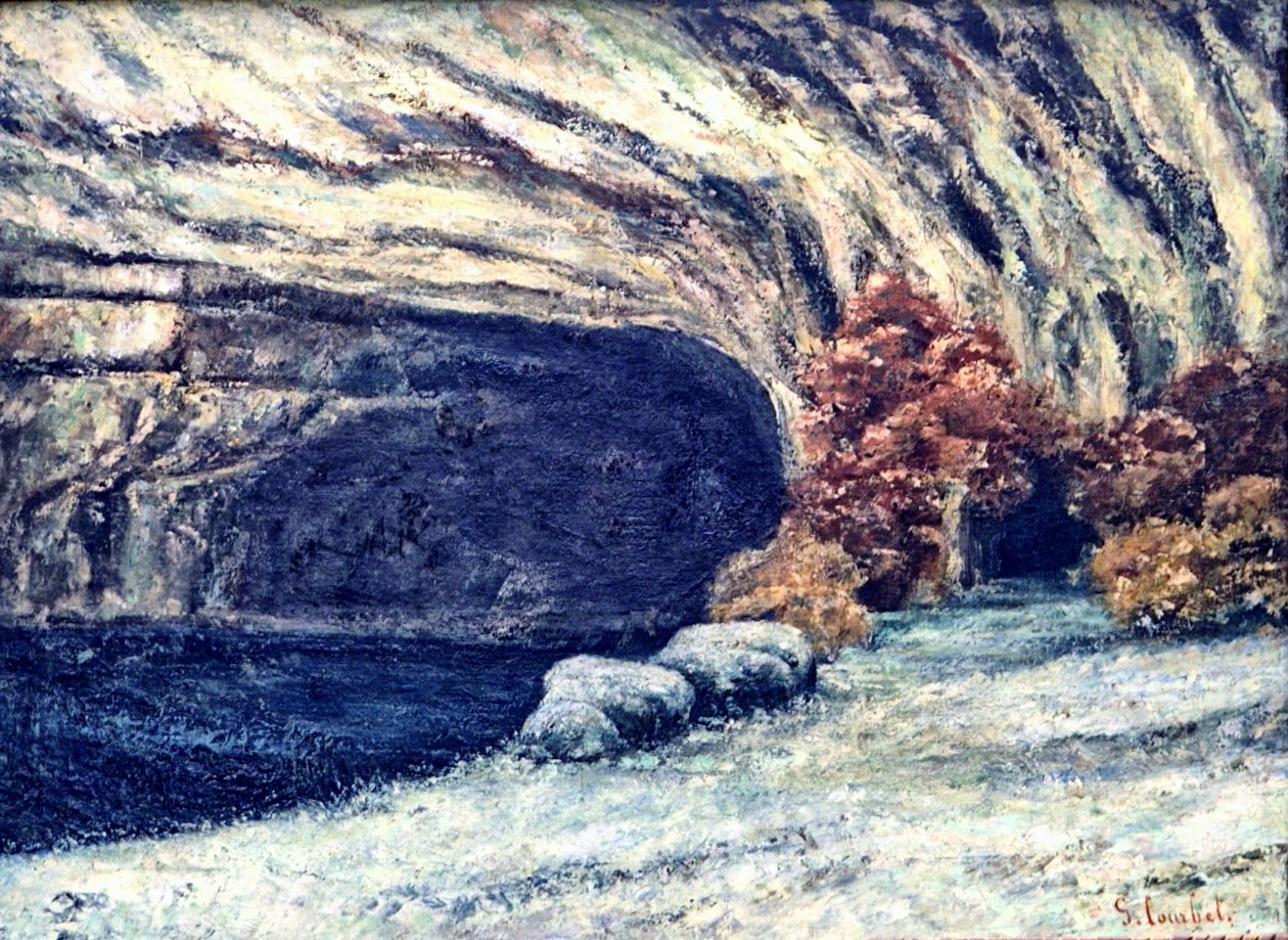 Gruta do Loue coberta de neve de Gustave Courbet