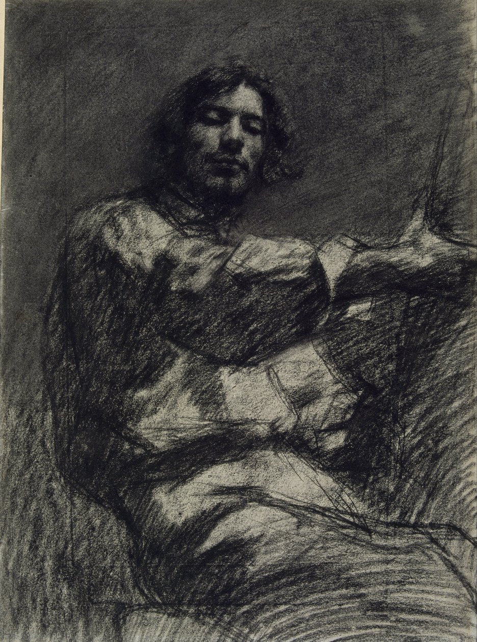 Jovem sentado, estudo. Autorretrato no cavalete de Gustave Courbet