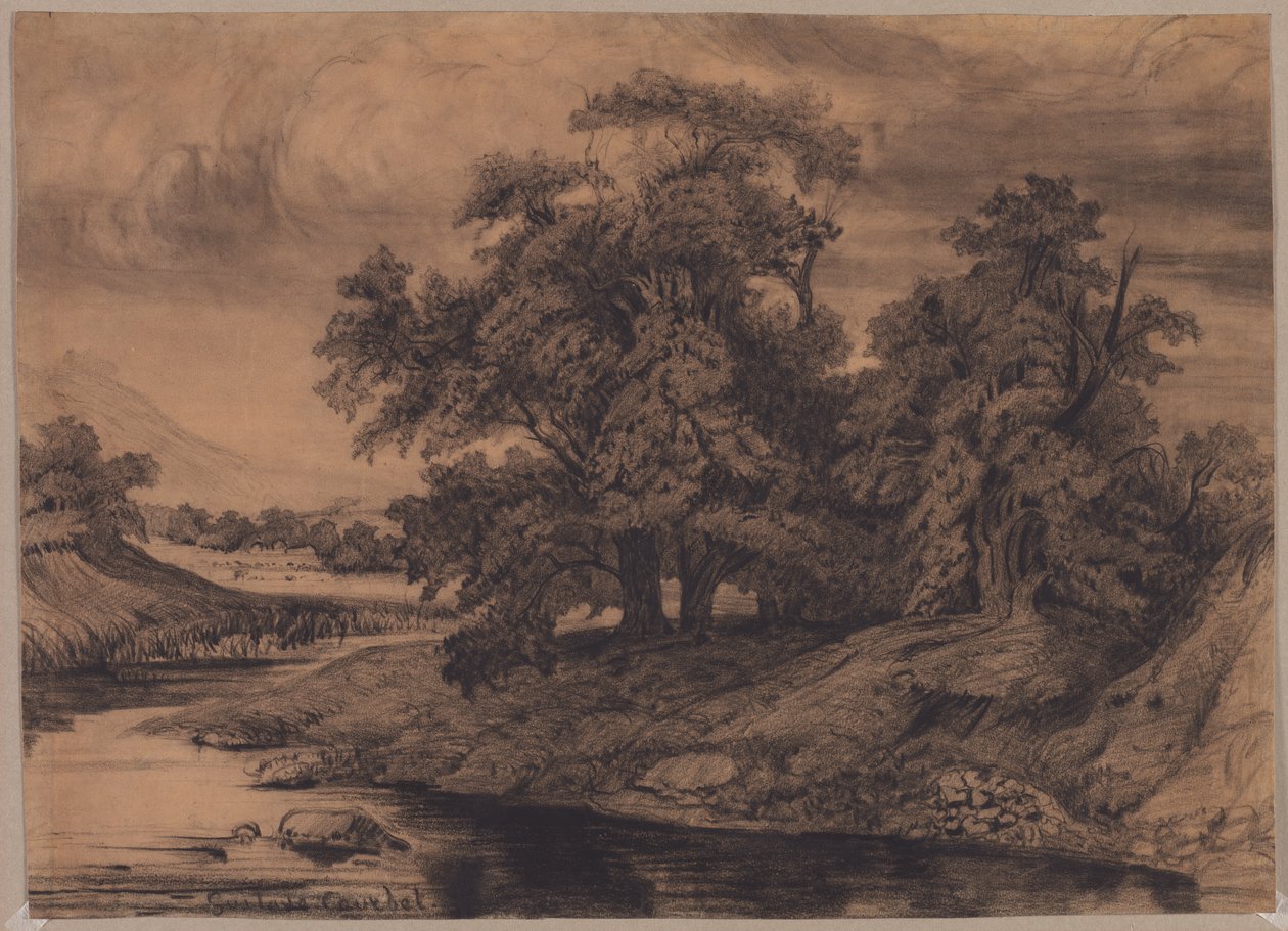 Paisagem com grandes árvores de Gustave Courbet