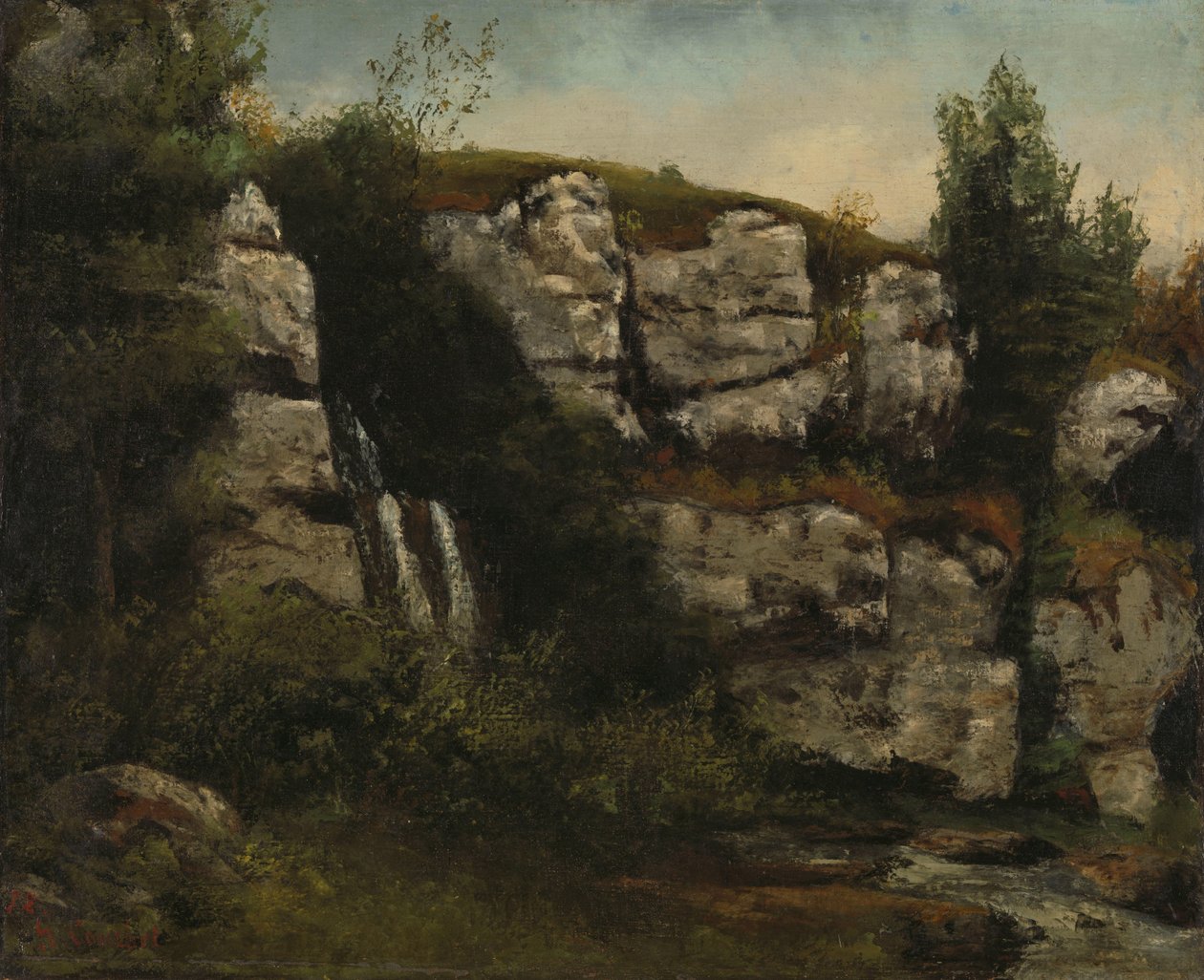Paisagem com Penhascos Rochosos e uma Cascata de Gustave Courbet