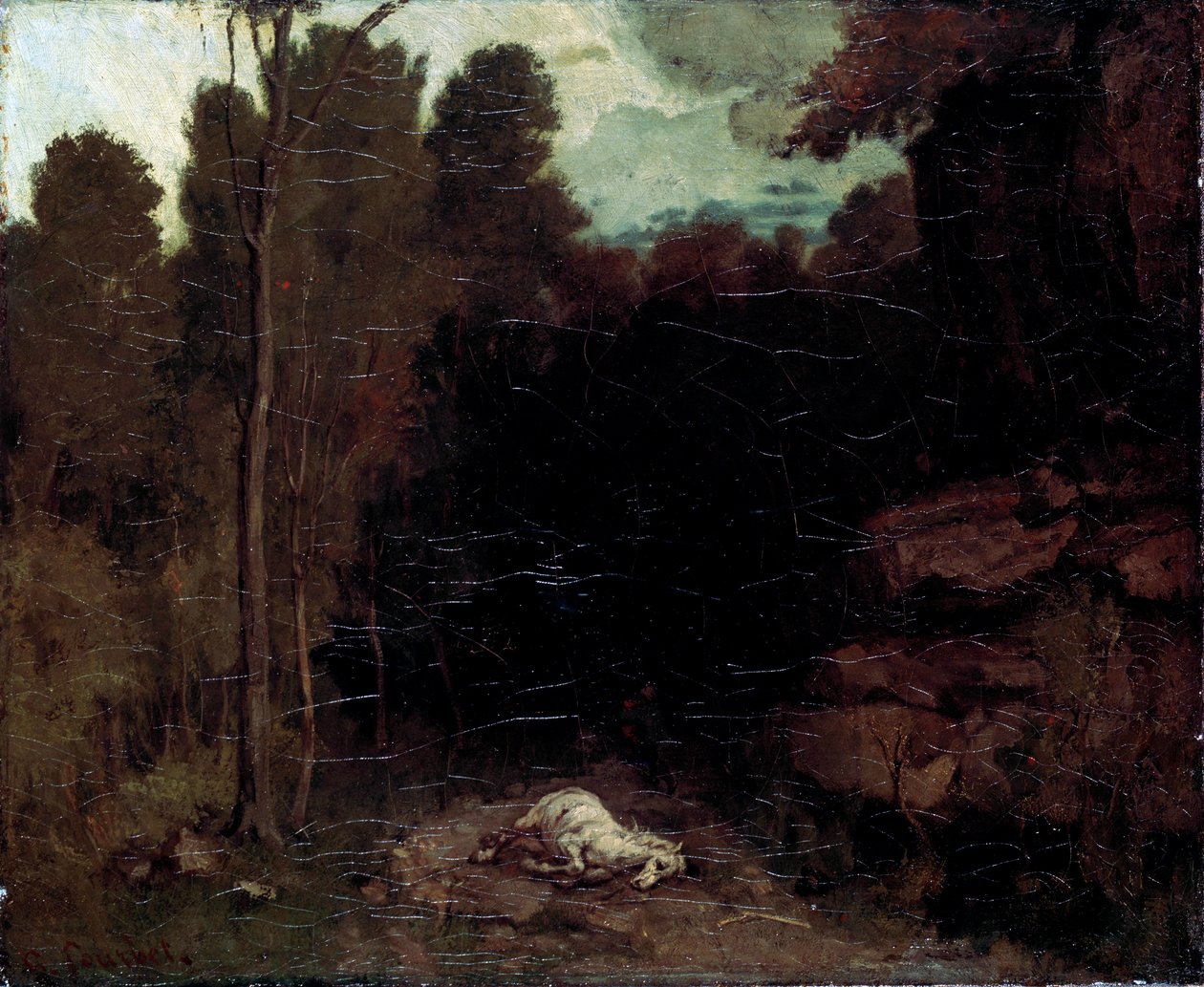 Paisagem com um cavalo morto, década de 1850. de Gustave Courbet