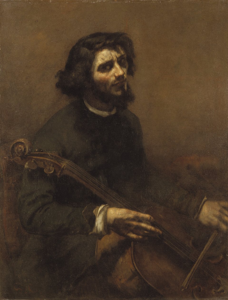 Le violoncelliste (autoportrait) - O Violoncelista (Auto-retrato), de Courbet, Gustave (1819-1877). Óleo sobre tela de Gustave Courbet