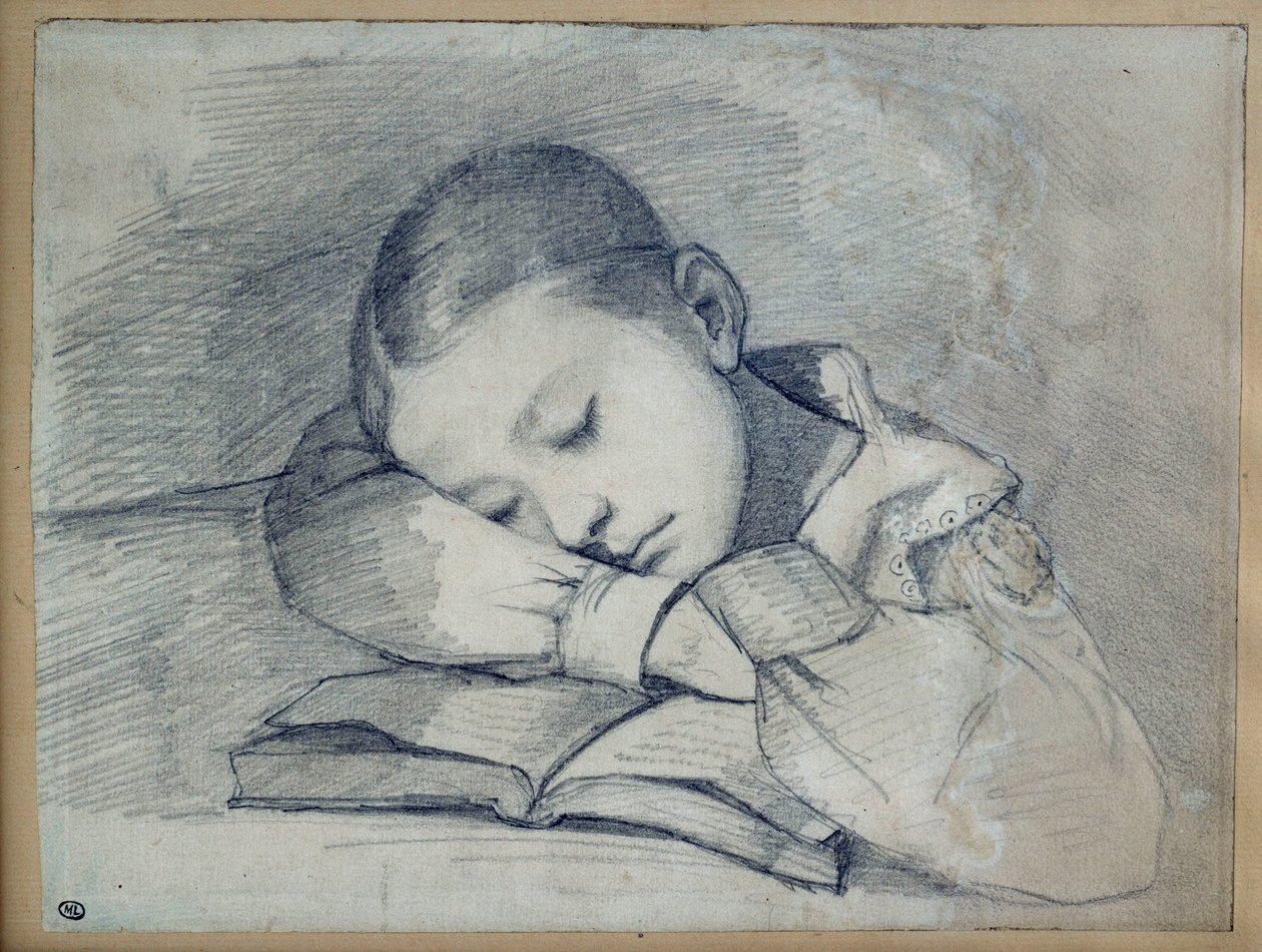 Retrato de Juliette Courbet a dormir. Desenho na mina de chumbo de Gustave Courbet (1819-1877). 1841. Dim. 0.20 x 0.26. Paris, Musee d