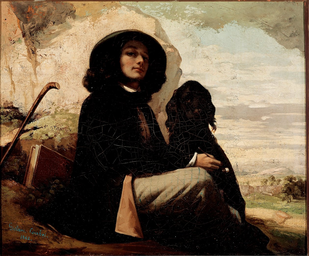 Auto-retrato com cão preto de Gustave Courbet (1819-1877) 1842 de Gustave Courbet