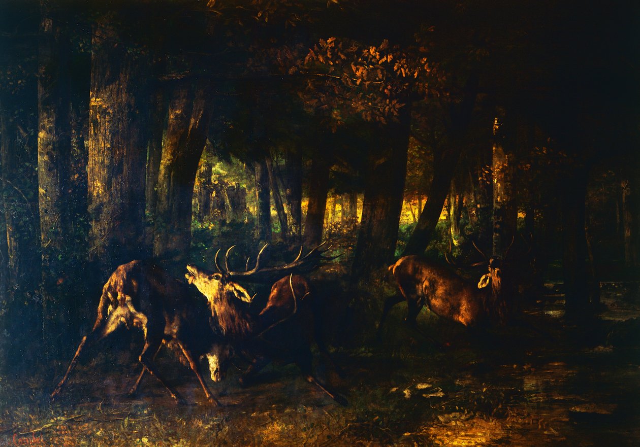Canteiro de primavera, batalha de veados de Gustave Courbet