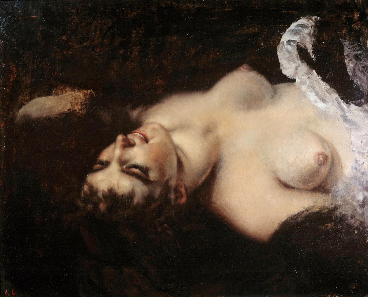 Estudo para a mulher com o papagaio O modelo poderia ser Joanna Hiffernan, dit Jo - Pintura de Gustave Courbet (1819-1877) de Gustave Courbet