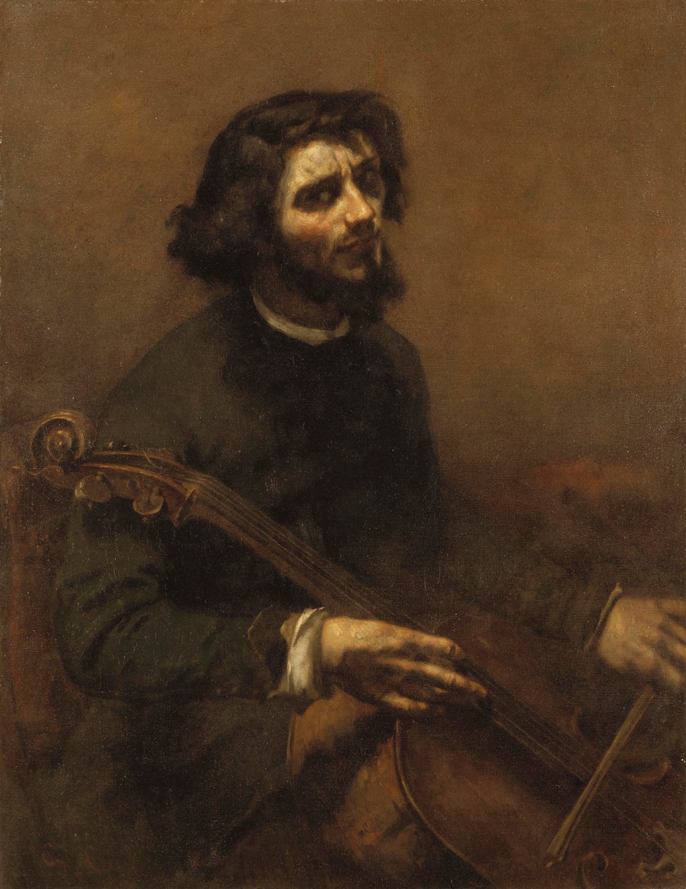 O violoncelista (auto-retrato), 1847 de Gustave Courbet