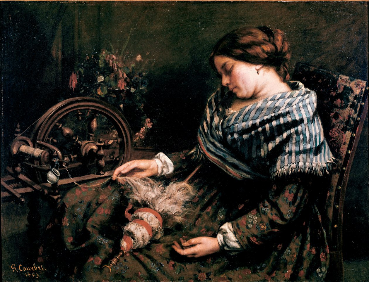The Sleeping Spinner Painting by Gustave Courbet (1819-1877) 1853 Dim. 91x115 cm Montpellier, Musee Fabre de Gustave Courbet