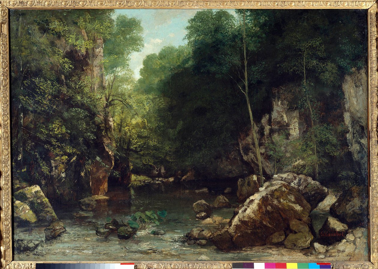 O riacho coberto, conhecido como a entrada para o Vallee du Puits-Noir, Doubs: Efeito da Pintura Twilight de Gustave Courbet (1819-1877) 1865 Dim. 0,94 x 1,35 m. Paris. Museu Orsay de Gustave Courbet
