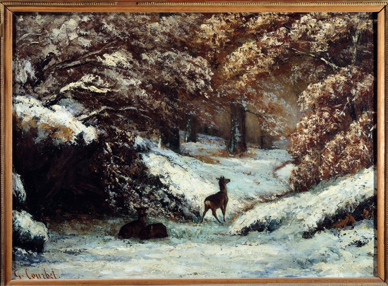 A entrega de veados na Pintura de Inverno por Gustave Courbet (1819-1877) 1866 Sun. 0,54x0,72 m Lyon, Musee des Beaux Arts de Gustave Courbet
