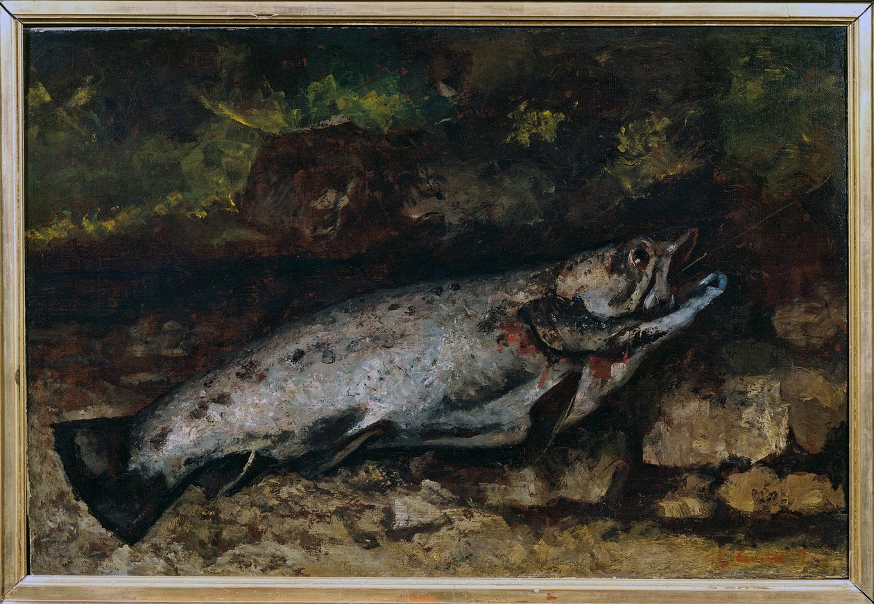 A truta ainda é vida de peixe. Pintura de Gustave Courbet (1819-1877) de Gustave Courbet