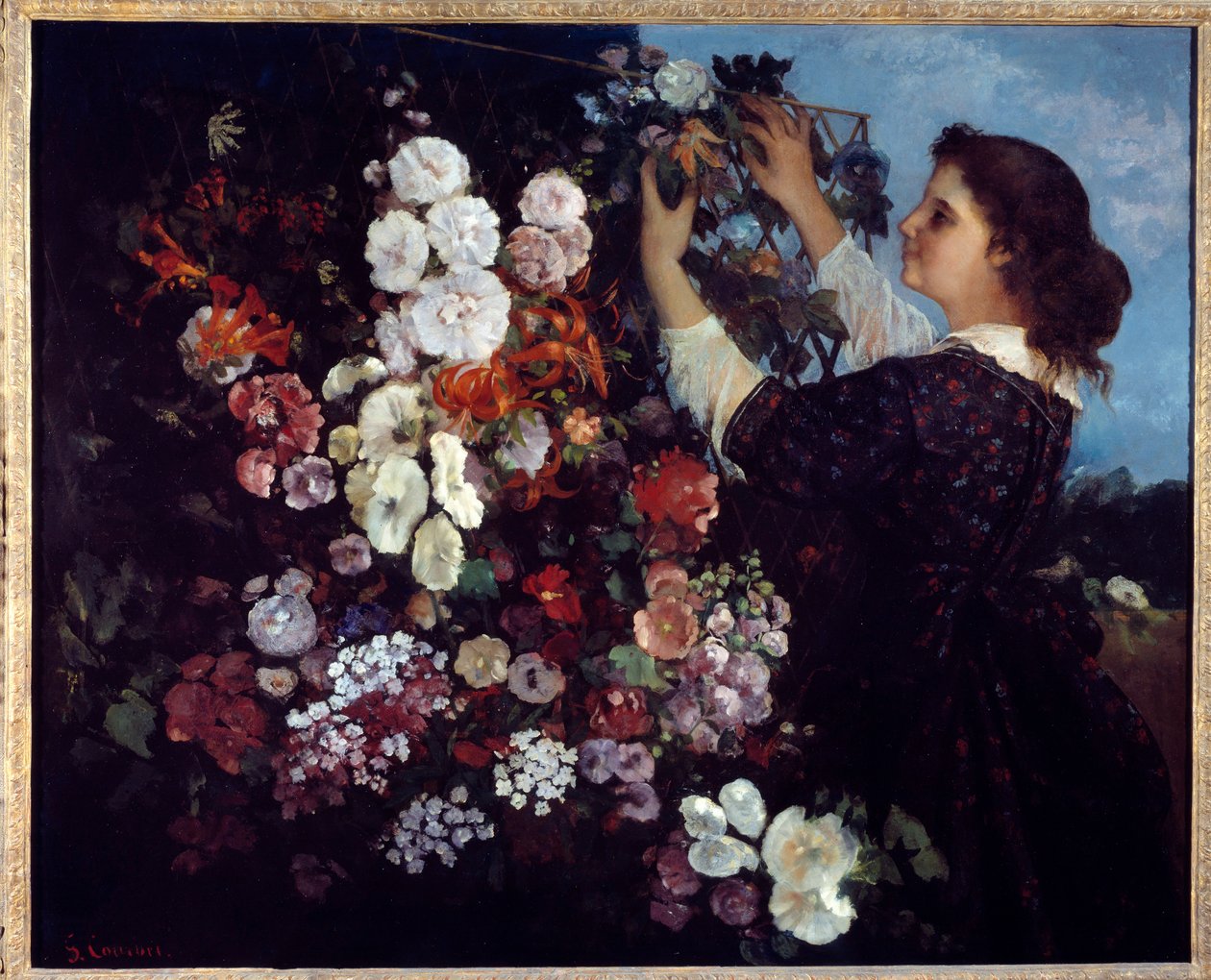A mulher com flores ou a malha. Pintura de Gustave Courbet (1819-1877) de Gustave Courbet