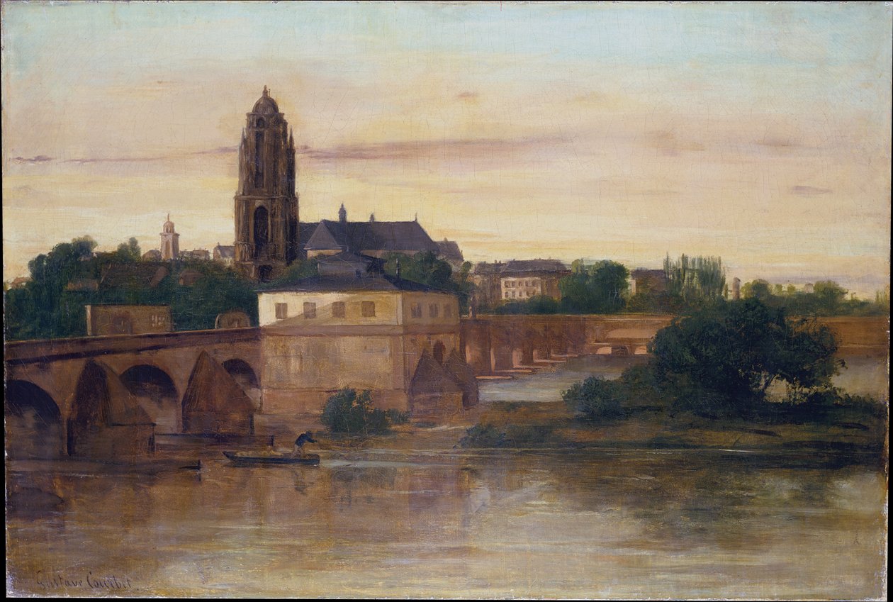 Vista de Frankfurt com a Ponte Velha, vista de Sachsenhausen de Gustave Courbet