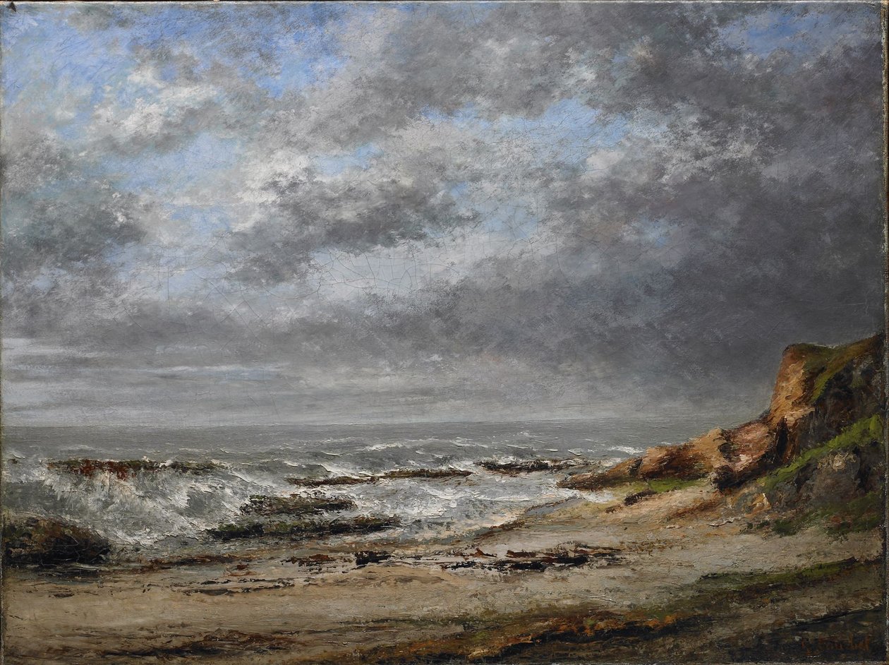 Vista de um mar agitado perto de um penhasco de Gustave Courbet