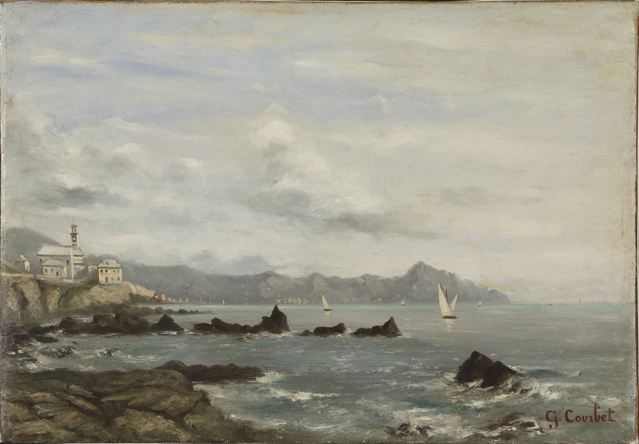 Vista da igreja de Boccadasse, em Génova, e do promontório de Portofino de Gustave Courbet