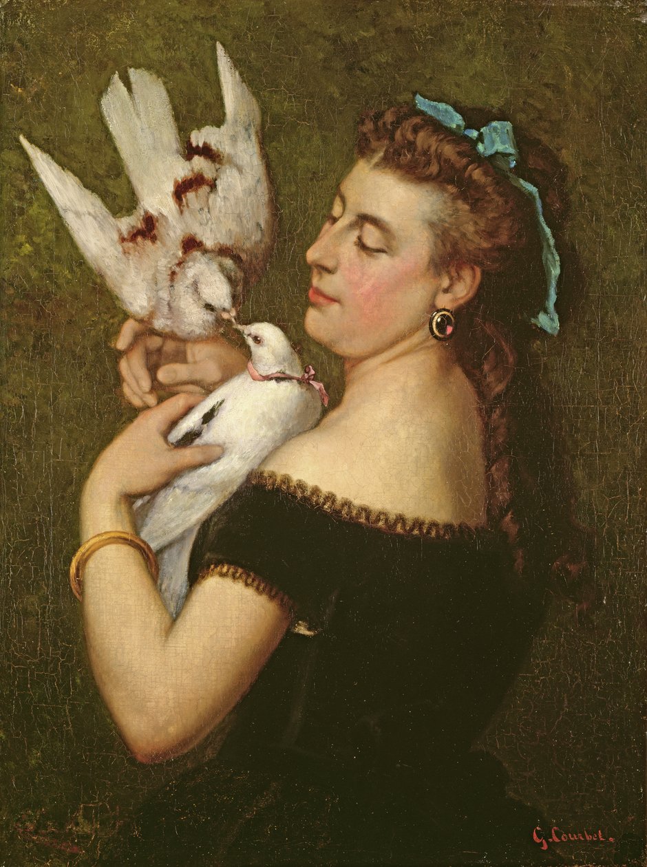 Mulher, com, pombos de Gustave Courbet