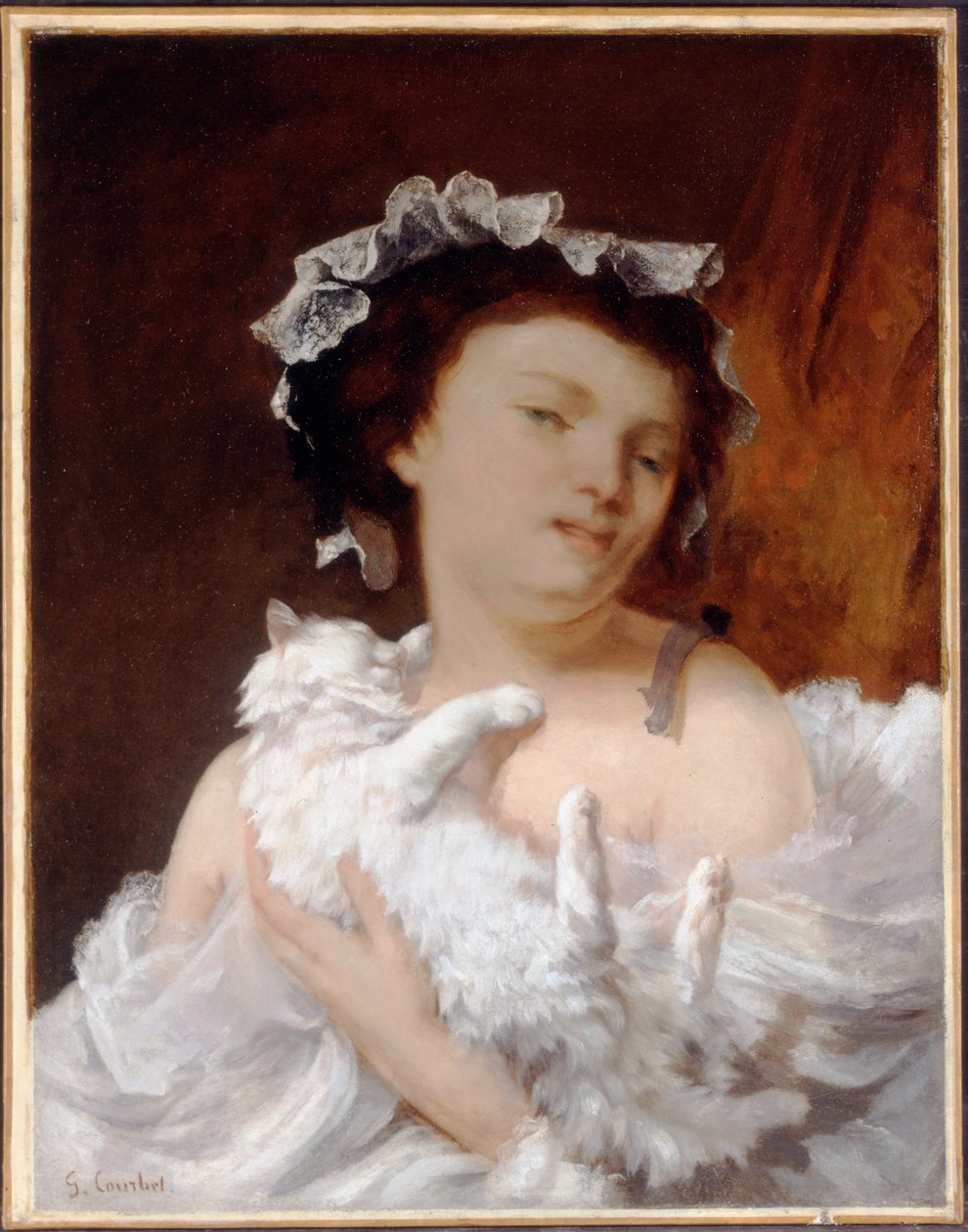 Mulher com um gato, 1864 de Gustave Courbet