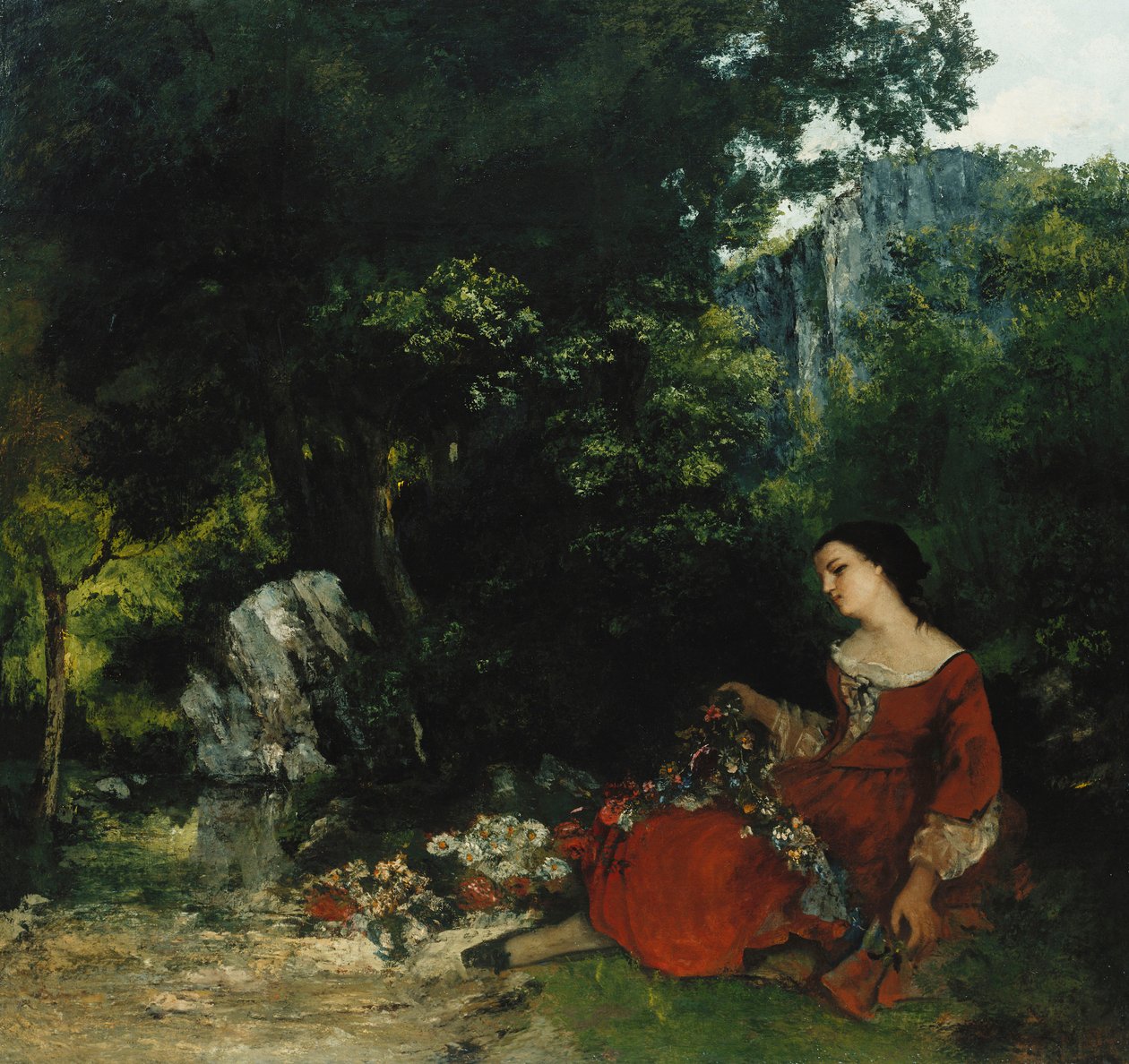 Mulher com uma guirlanda; Mulher com a guirlanda, 1856 de Gustave Courbet