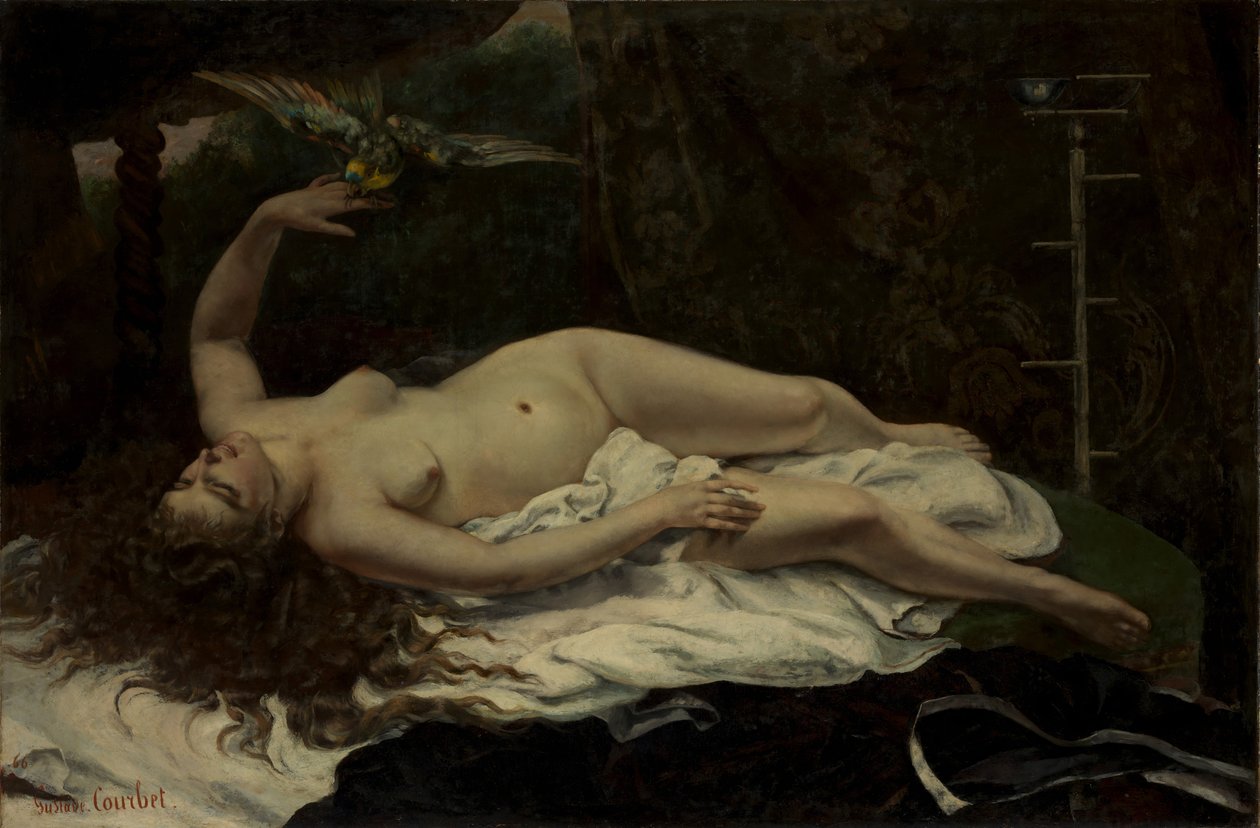 Mulher com um papagaio, 1866. de Gustave Courbet