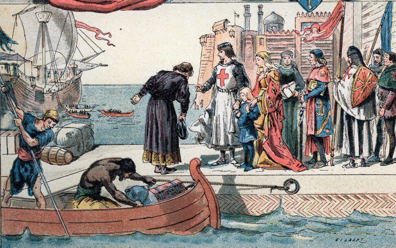 Sétima Cruzada: Rei da França Luís IX deixando São João do Acre para Israel de Gustave Demoulin