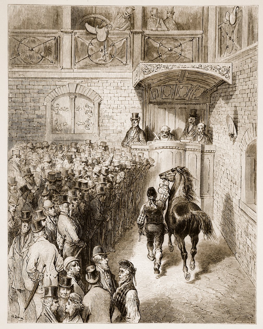 A Sale at Tattersall&39;s, de &39;London, a Pilgrimage&39;, escrita por William Blanchard Jerrold (1826-94) e gravada por Pannemaker, pub. 1872 de Gustave Dore
