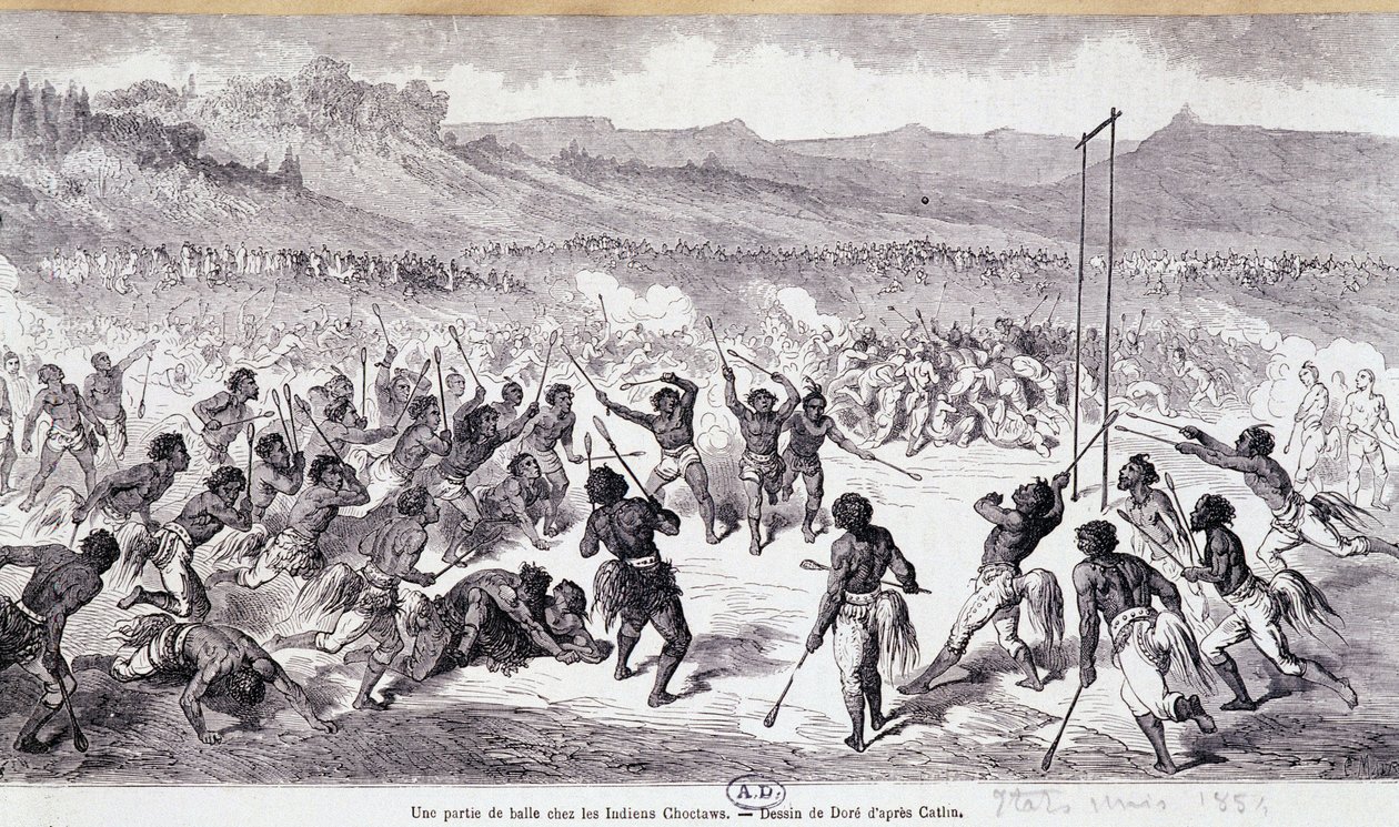 Um jogo de bola nos índios Choctaws - gravura de Gustave Doré de Gustave Dore