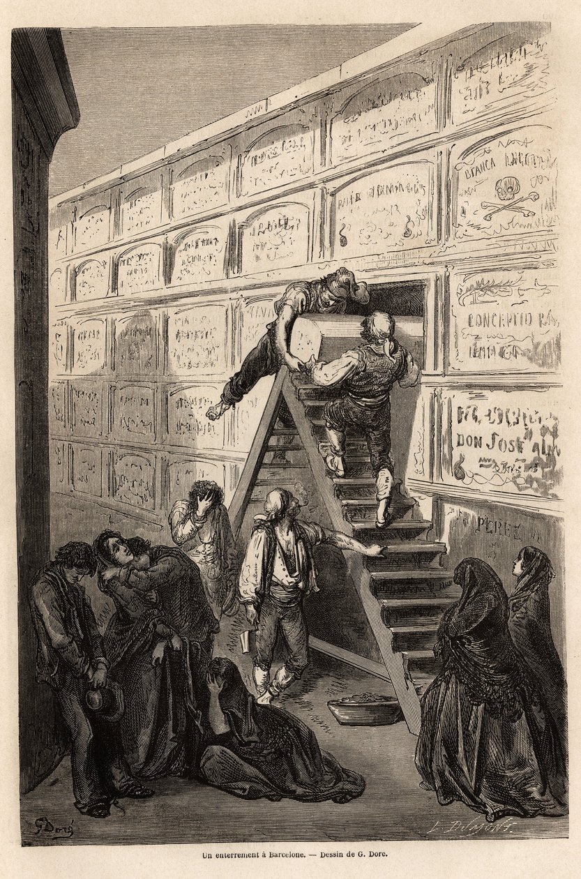 Um funeral em Barcelona, desenho de Gustave Dore (1832-1883), para ilustrar sua viagem à Espanha, com C. Davillier, em 1862. Gravura em "Le tour du monde", editado por Edouard Charton de Gustave Dore
