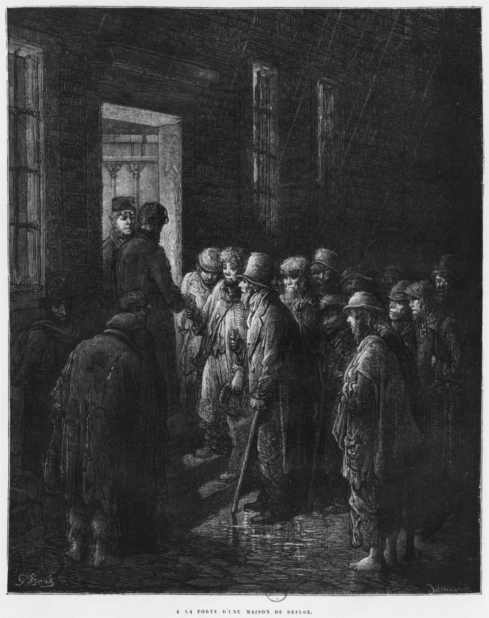 Uma casa de refúgio, ilustração de &39;Londres&39; por Louis Enault (1824-1900) 1876, gravada por Paul Jonnard-Pacel (d.1902) Paris, Hachette de Gustave Dore
