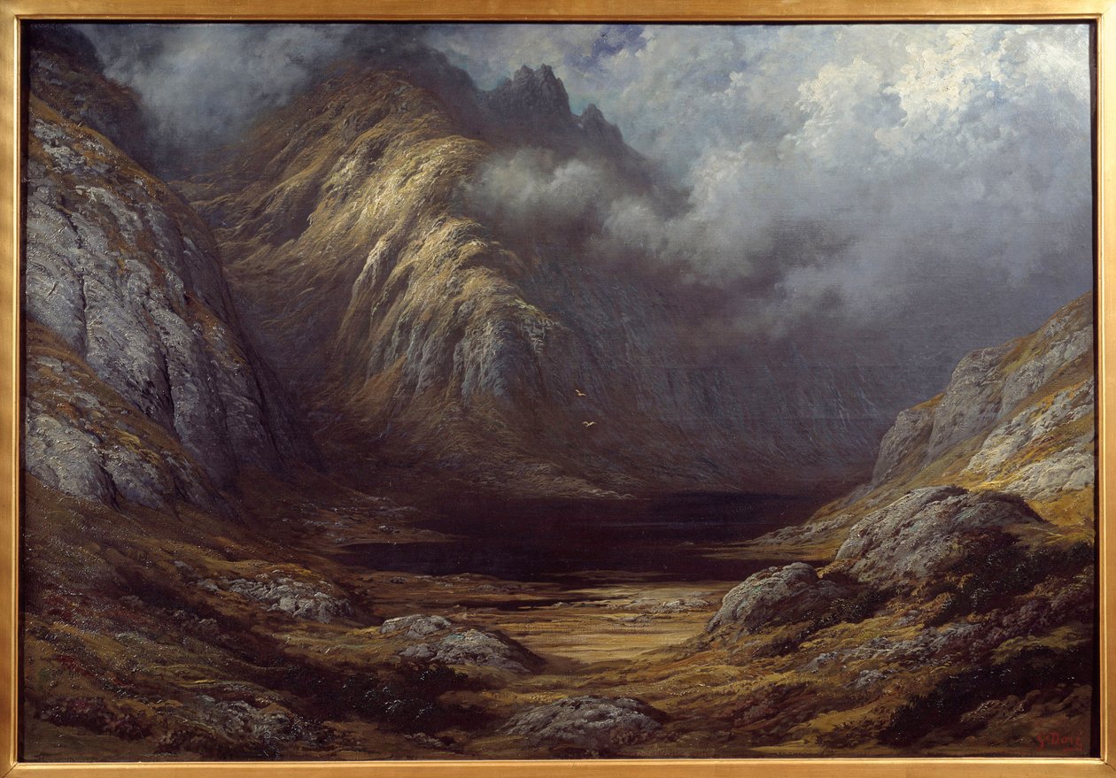 Um lago na Escócia após a tempestade. Pintura de Gustave Dore (1832-1883) de Gustave Dore