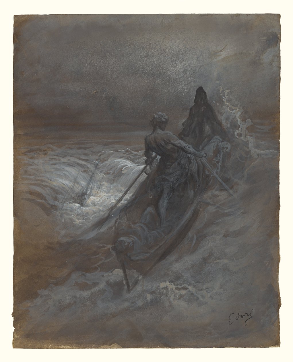 Depois do Naufrágio - Desenho para uma Ilustração de The Rime of the Ancient Mariner de Coleridge de Gustave Dore