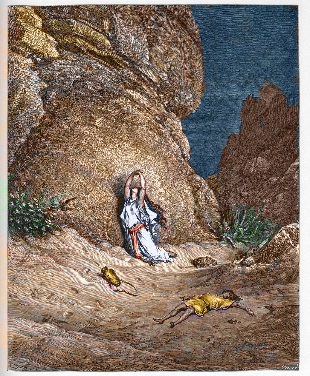 Agar (Agar) e seu filho Ismail (Ismael), no deserto depois de terem sido expulsos por Abraão - Agar (Agar) e seu filho Ismael (Ismael), no deserto depois de terem sido caçados por Abraão - gravura em "A ilustração bíblica" de Gustave Dore (1832-1883) - Gra de Gustave Dore