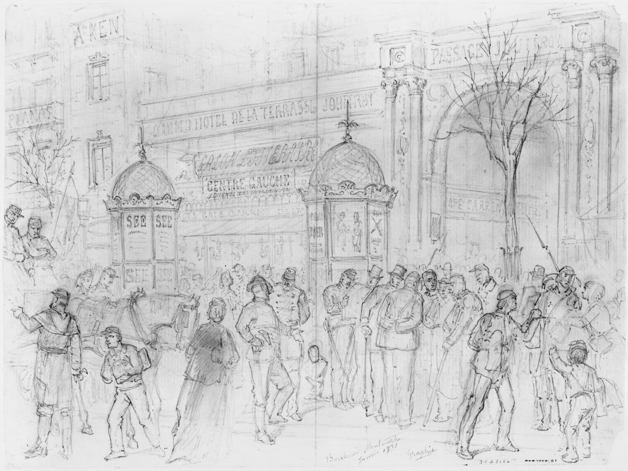Álbum do cerco de Paris, Boulevard Montmartre, janeiro de 1871 (caneta e tinta marrom e lápis sobre papel) de Gustave Dore