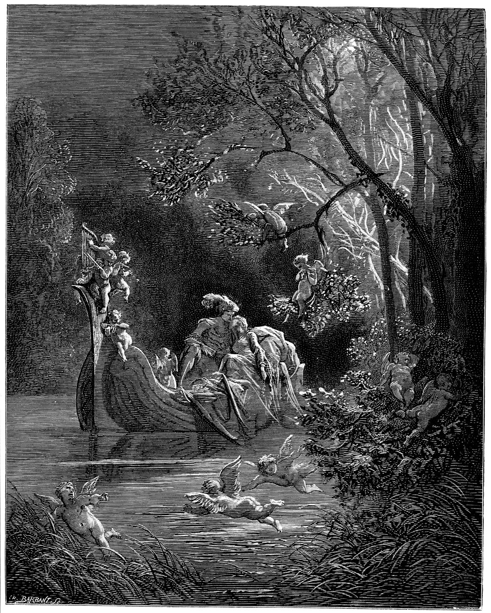 Alcina e Ruggiero como felizes amantes da pesca de Gustave Dore