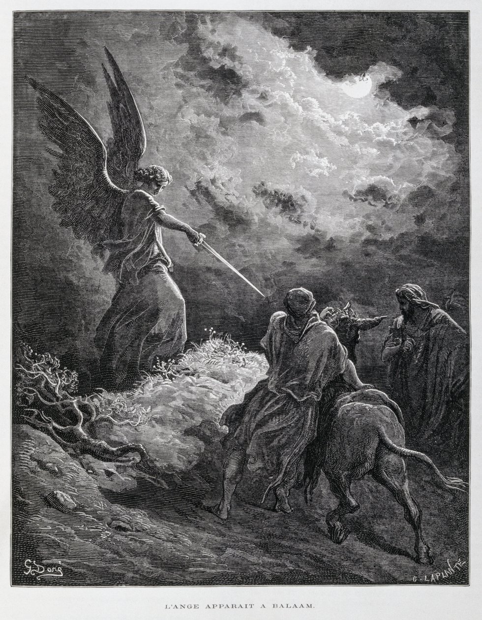 Um anjo encontrou Balaão com uma espada, ilustração da Bíblia de Dore de Gustave Dore