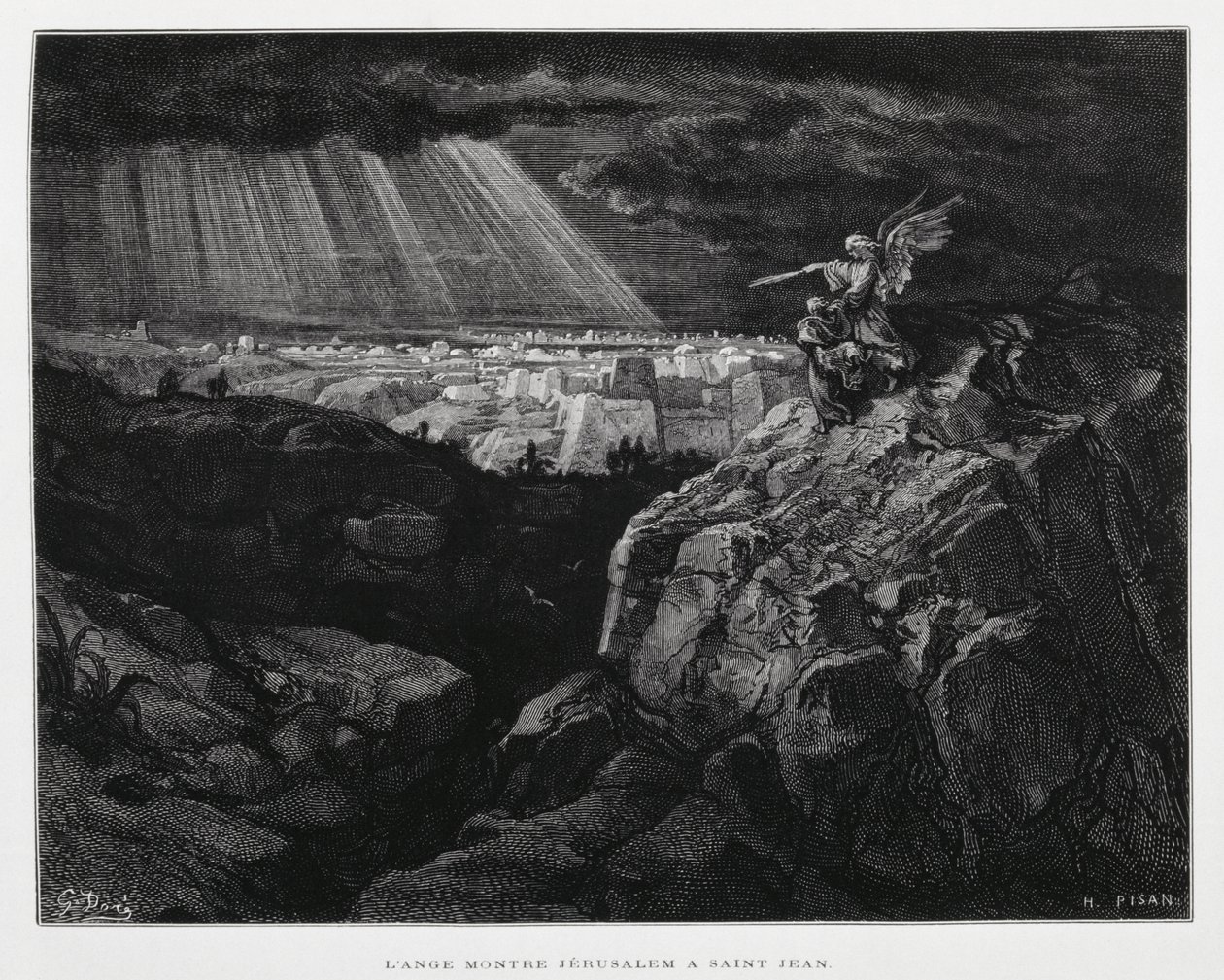 Um anjo com São João Batista diante de Jerusalém, ilustração da Bíblia de Dore de Gustave Dore
