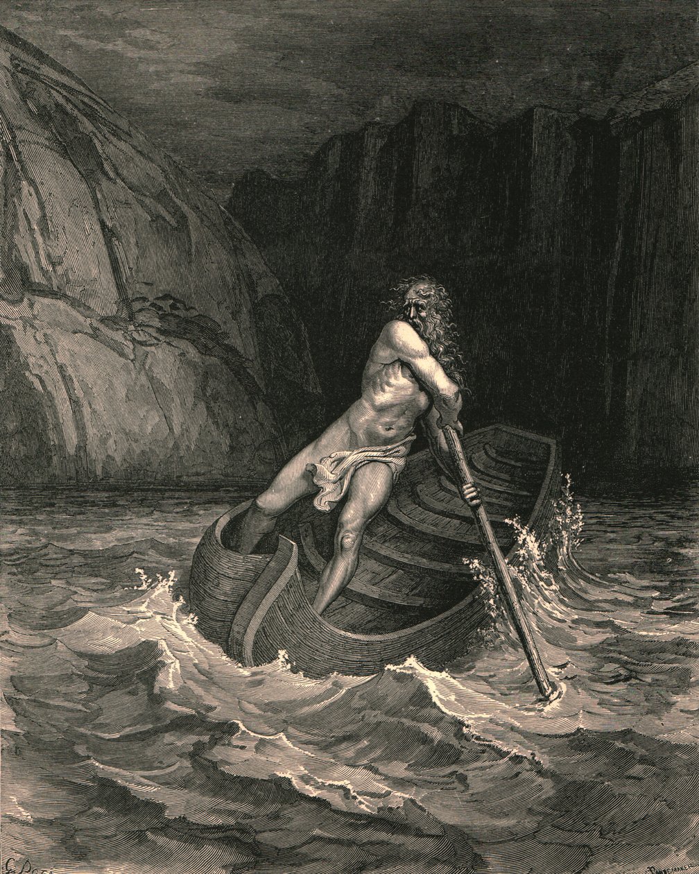 E eis! Em nossa direção, latindo, vem um homem velho, c1890. de Gustave Dore