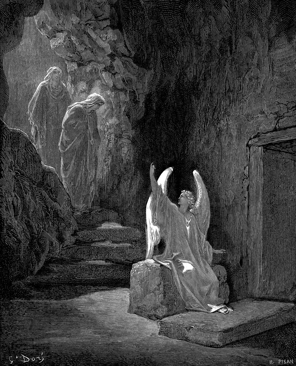 Anjo mostrando Maria Madalena e a outra Maria Cristo túmulo vazio, 1865-1866 de Gustave Dore