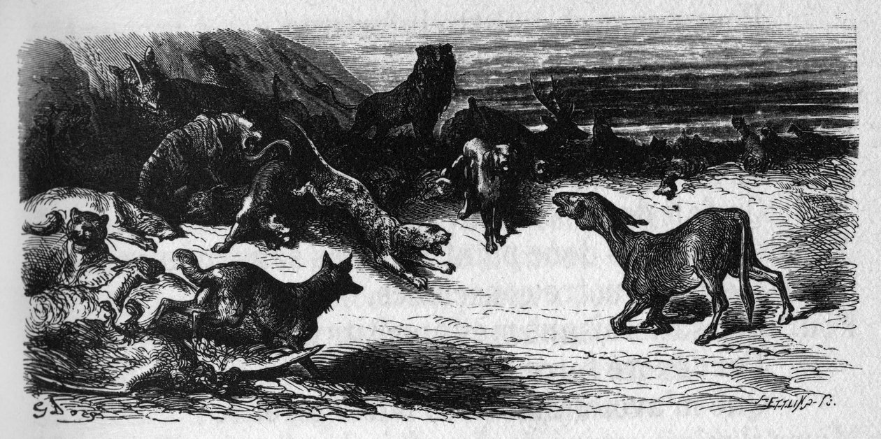 Animais doentes com a peste. Fábulas de Jean de La Fontaine (1621-95). Ilustração de Gustave Dore. de Gustave Dore