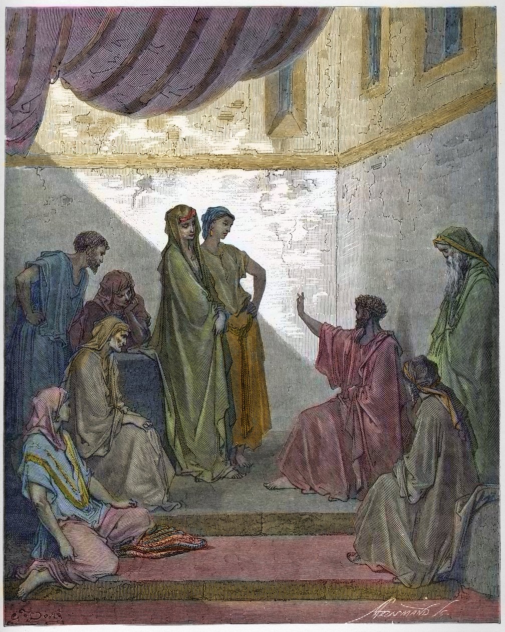 Baptim of Cornelius the Centurion - Cornelius the Centurion recebe a fé de Jesus Cristo, e é baptizado por São Pedro. - Gravura em "A ilustração da Bíblia" de Gustave Dore (1832-1883) - Gravura de "A Bíblia Dore" de Gustave Dore