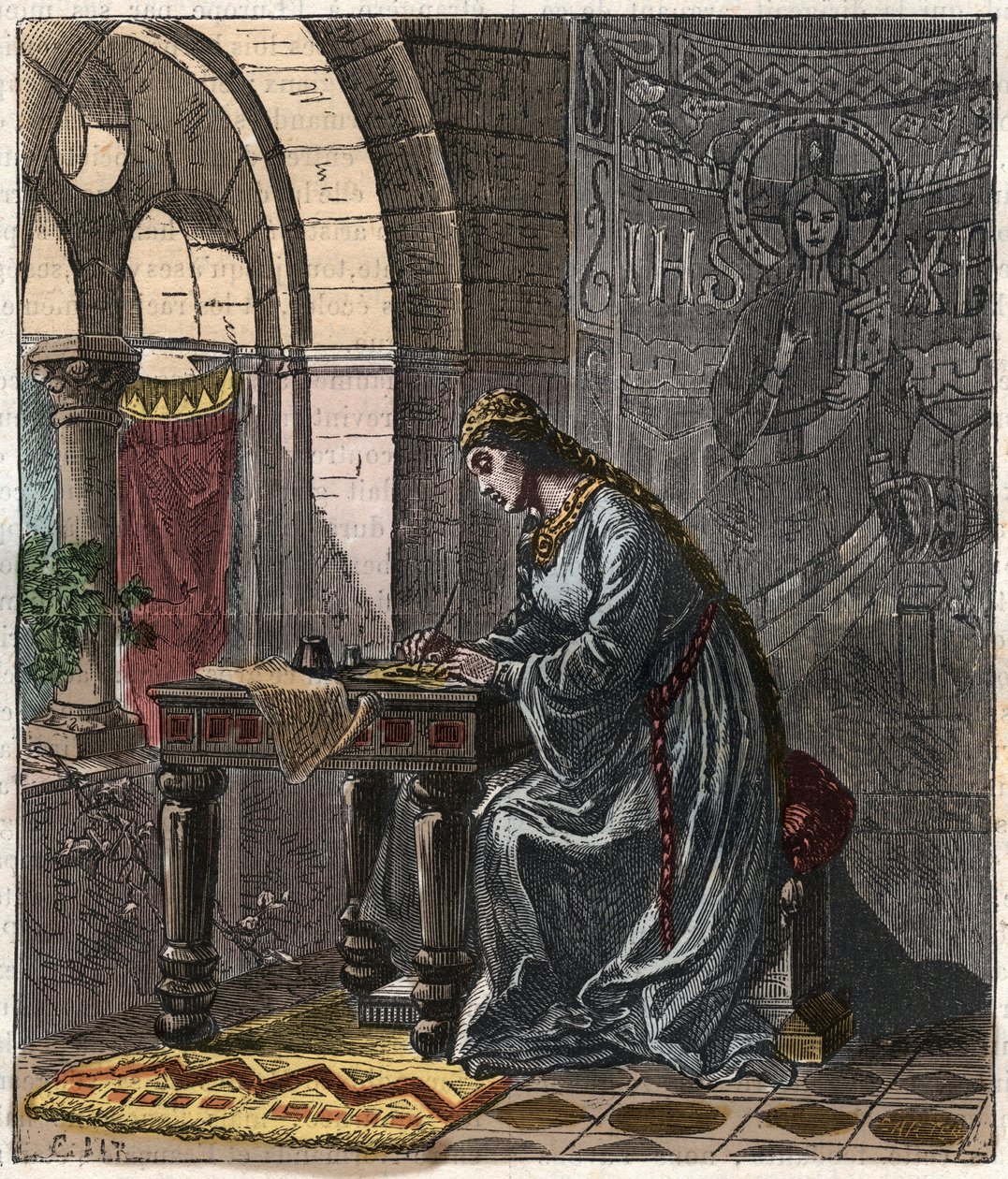 Bertrade de Montfort (1070-1117) Rainha de França (esposa de Filipe I Rei de França) em Fontevrault - Gravura de Gustave Dore do século XIX em "National History Illustred of France from the Most Retreated Times to the Today" 1876 - Colecti Particular de Gustave Dore