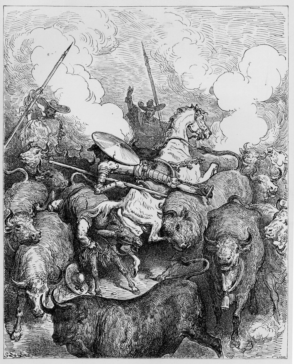 Bull Fighting, de "Dom Quixote de la Mancha", de Miguel Cervantes, gravado por Heliodore Joseph Pisan, c.1875 de Gustave Dore