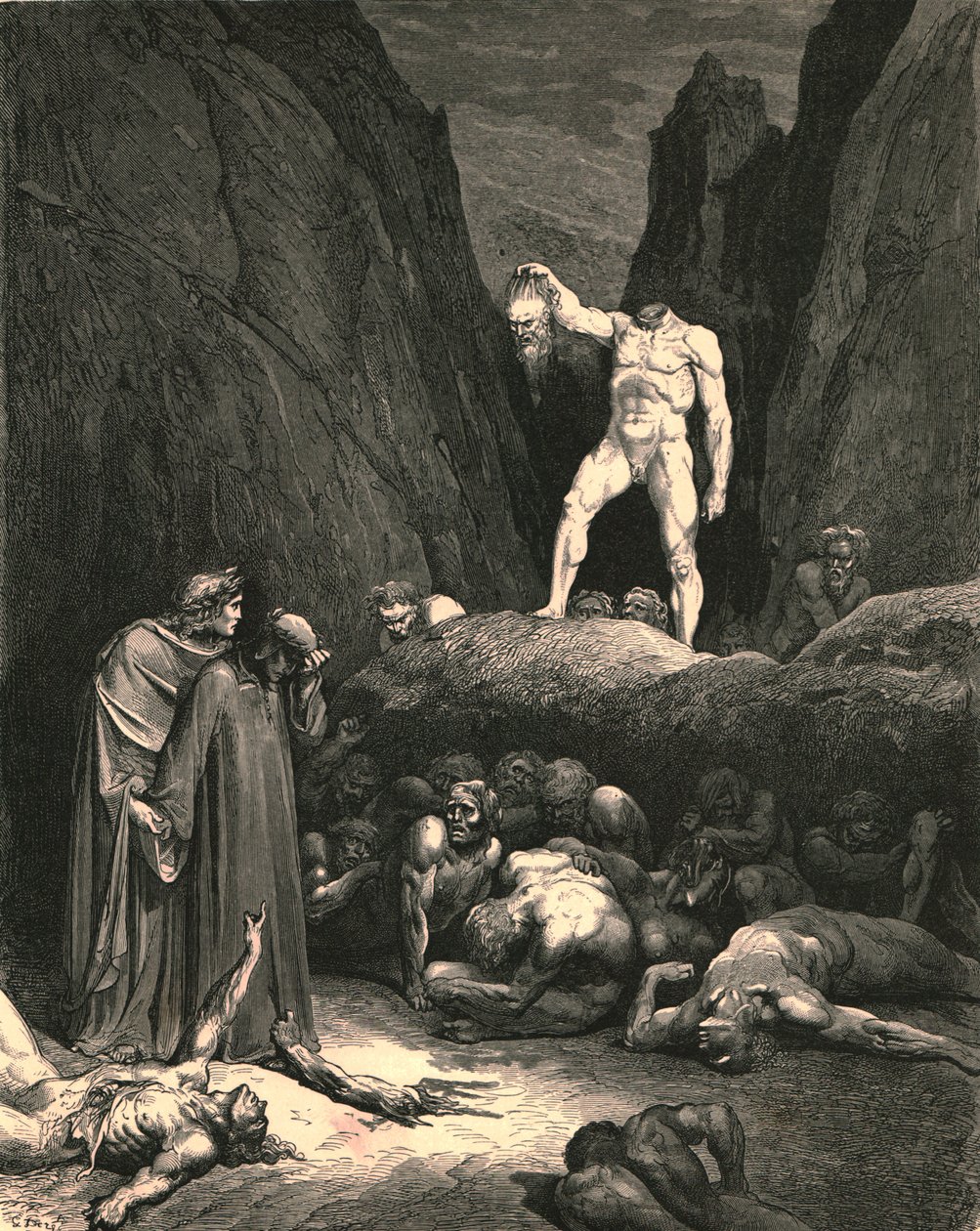 Pelos cabelos, exibia o membro severd, pendente em forma de lanterna na mão, c1890. de Gustave Dore