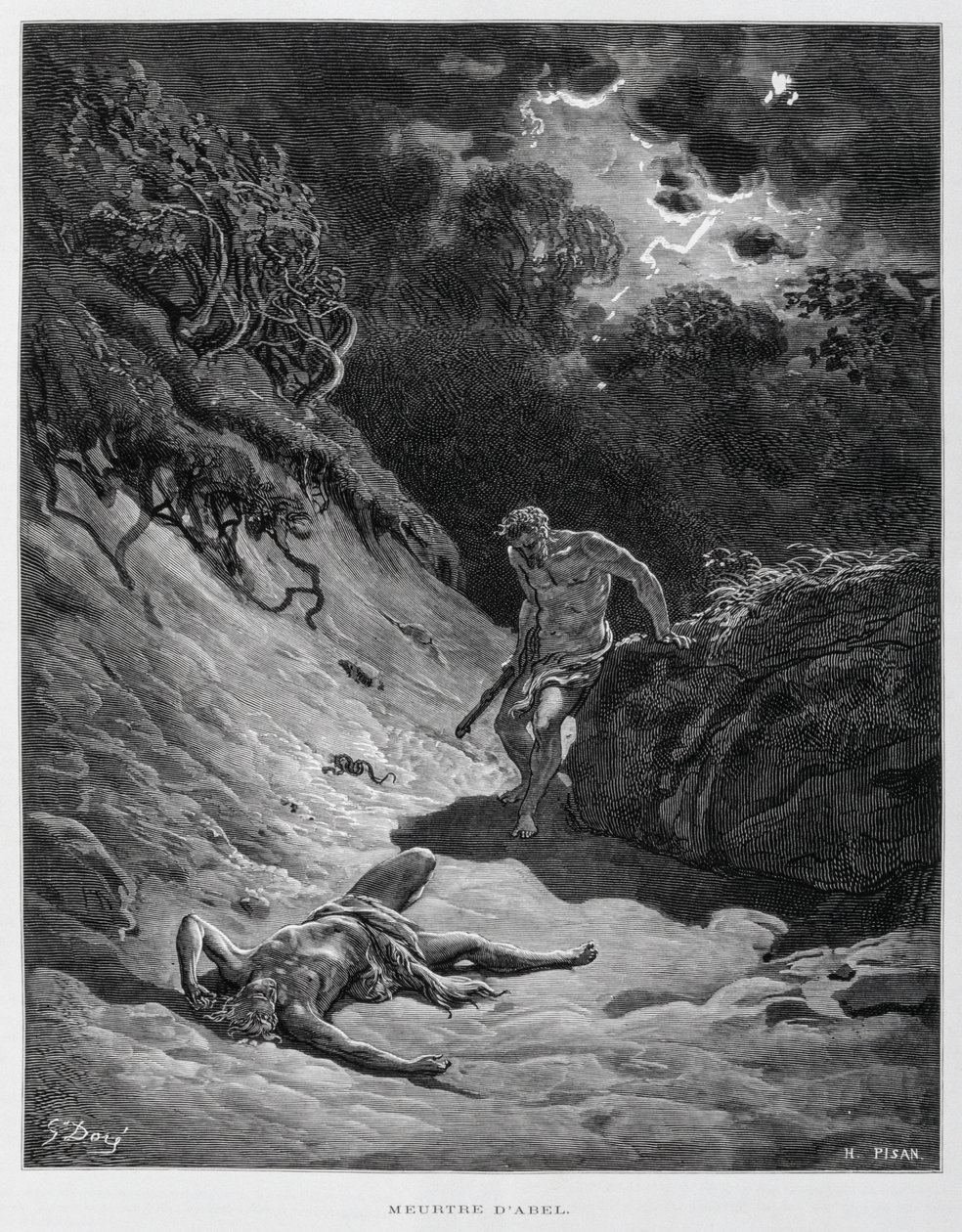 Caim mata o seu irmão Abel, Ilustração da Bíblia de Dore de Gustave Dore