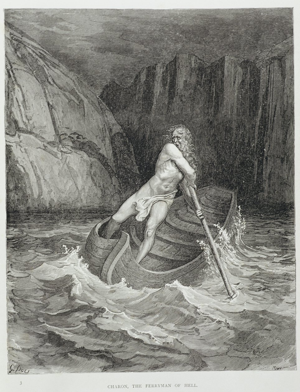 Charon, o barqueiro do inferno, da divina comédia (Inferno) por Dante Alighieri (1265-1321) gravado por Stephane Pannemaker (1847-1930) c.1868 de Gustave Dore