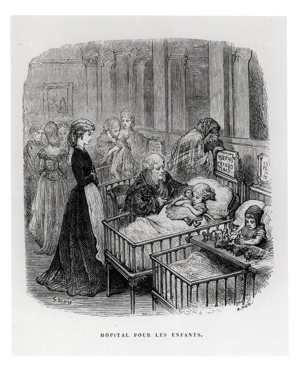 Hospital Infantil, de &39;London: A peregrinação&39; de William Blanchard Jerrold (1826-84), gravado por Alphonse Jean Baptiste Vien (n.1814) publicado em 1872 de Gustave Dore