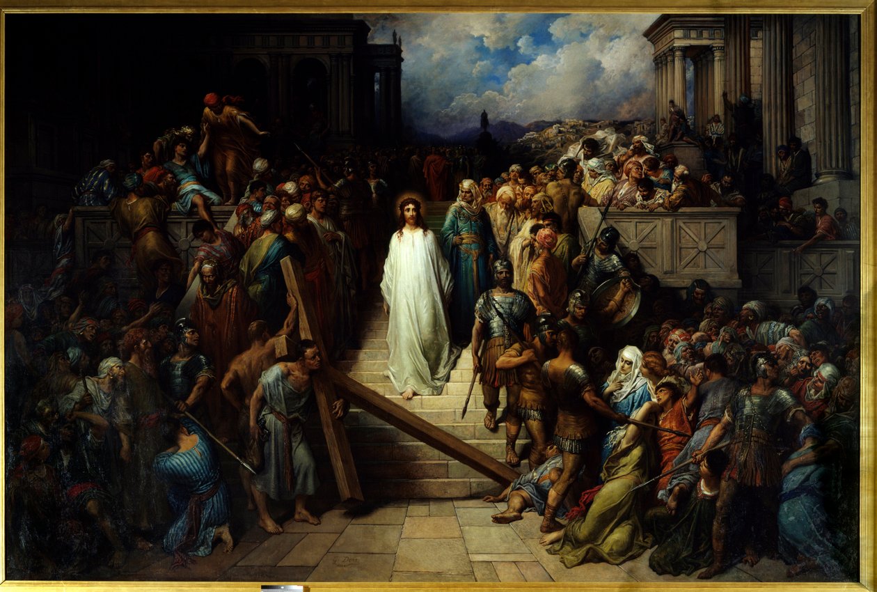 Cristo a deixar o padre. Depois de ser condenado pelo povo, Jesus Cristo começou a iniciar a Via Sacra. Pintura de Gustave Dore (1832-1883) de Gustave Dore